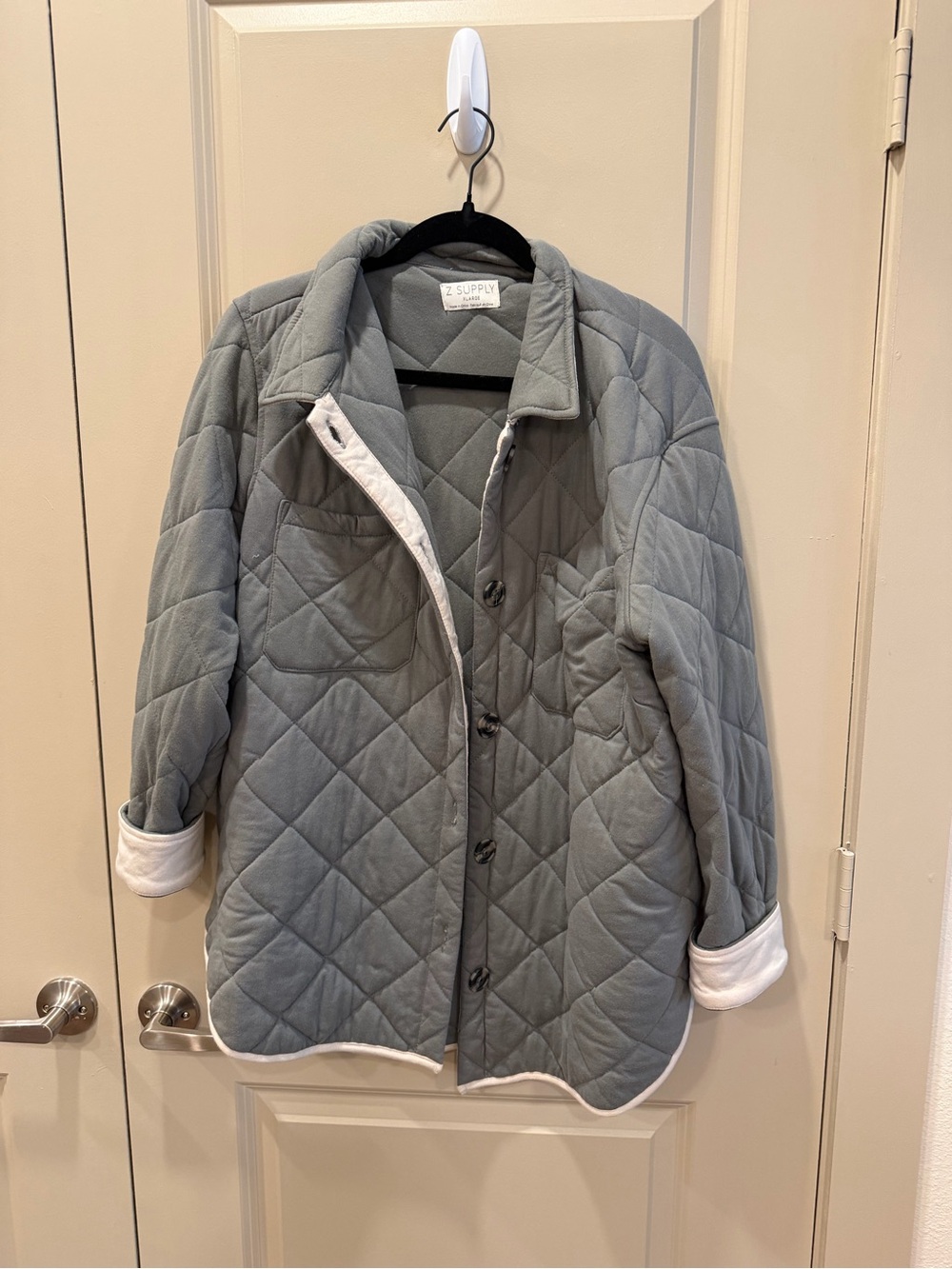 Z Supply Quilted Light Grey Button-Up Puffer Jacket